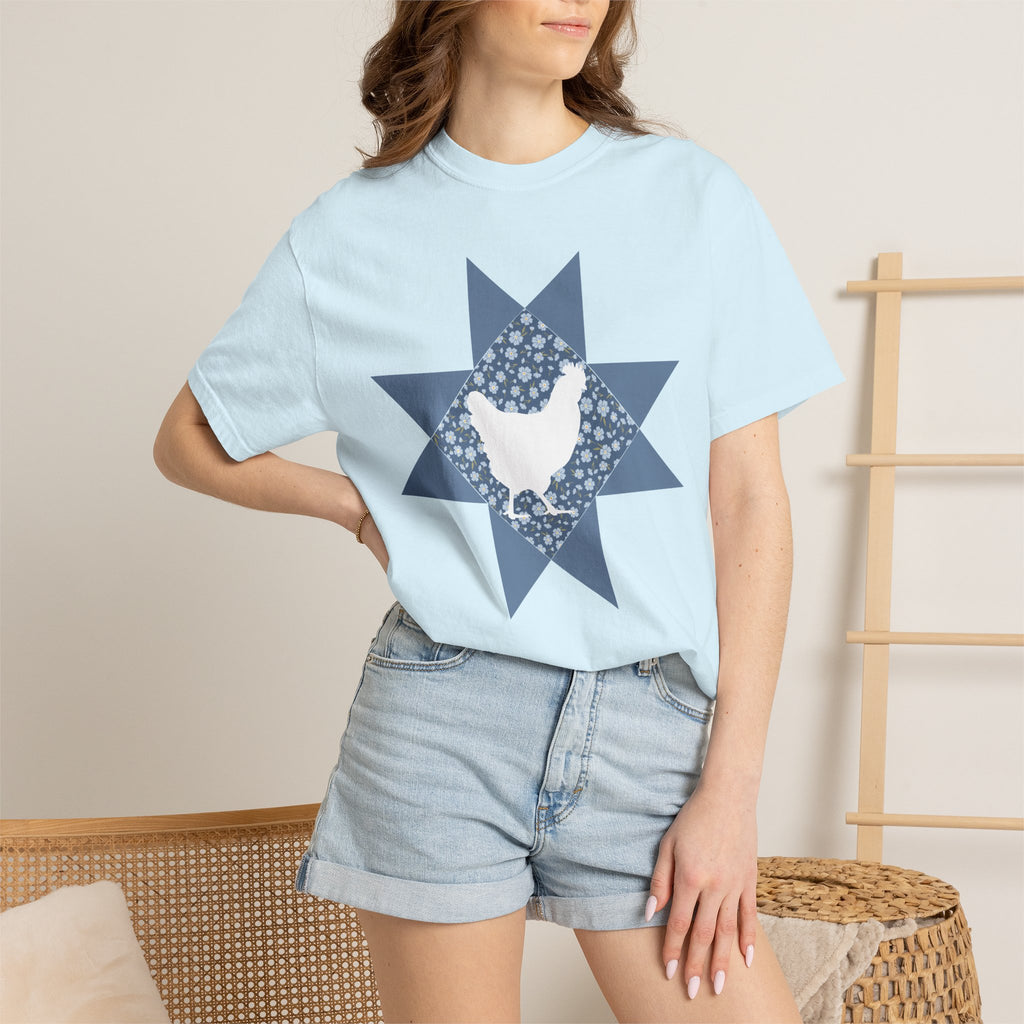 Chicken Quilt Star T‑Shirt — Farmhouse Hen Graphic Tee