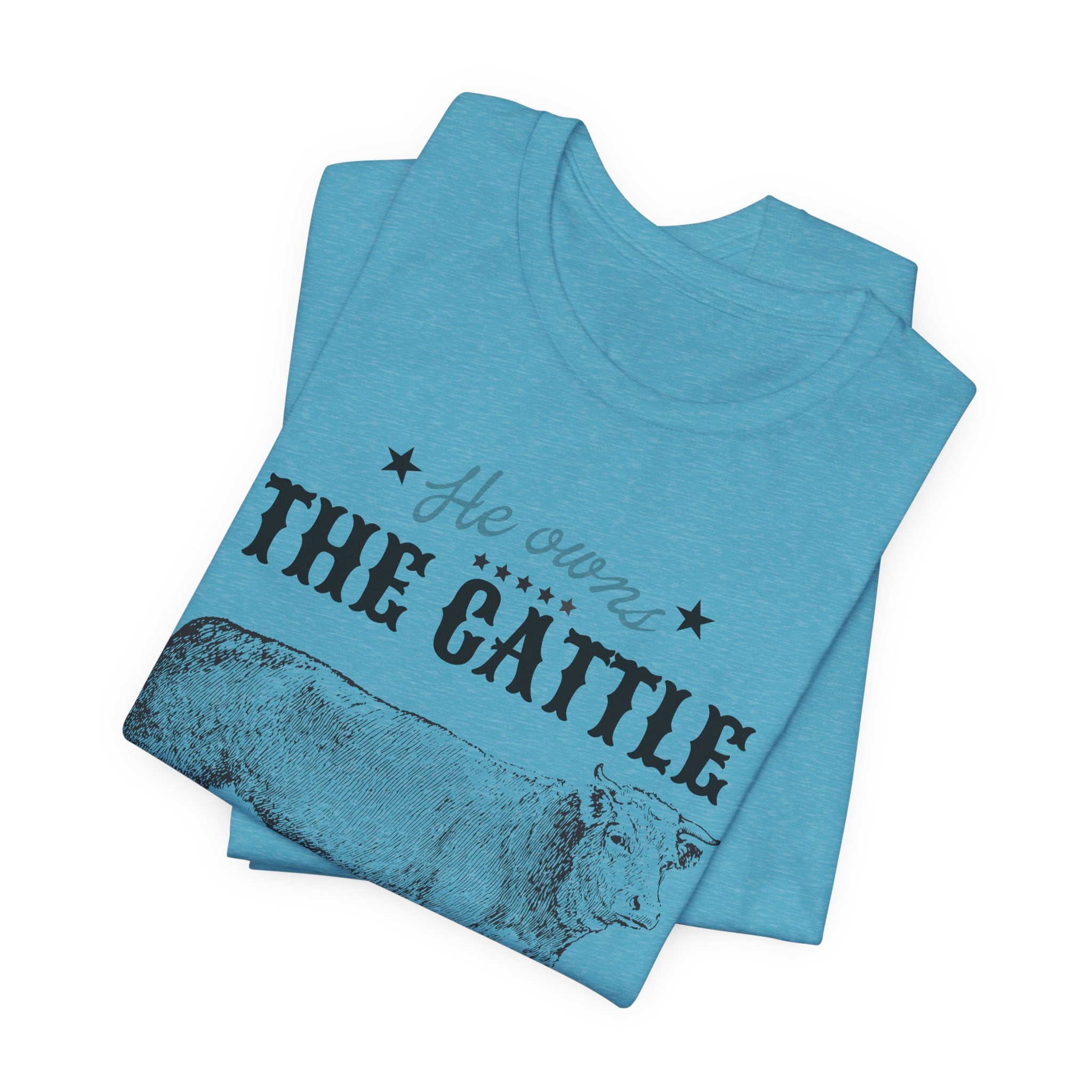 Vintage Cow Graphic Tee — "He Owns The Cattle" Rustic Farm Shirt (Psalm 50:10)