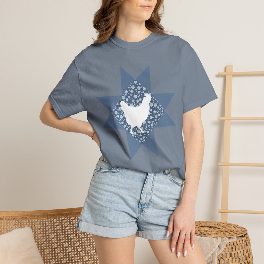 Chicken Quilt Star T‑Shirt — Farmhouse Hen Graphic Tee