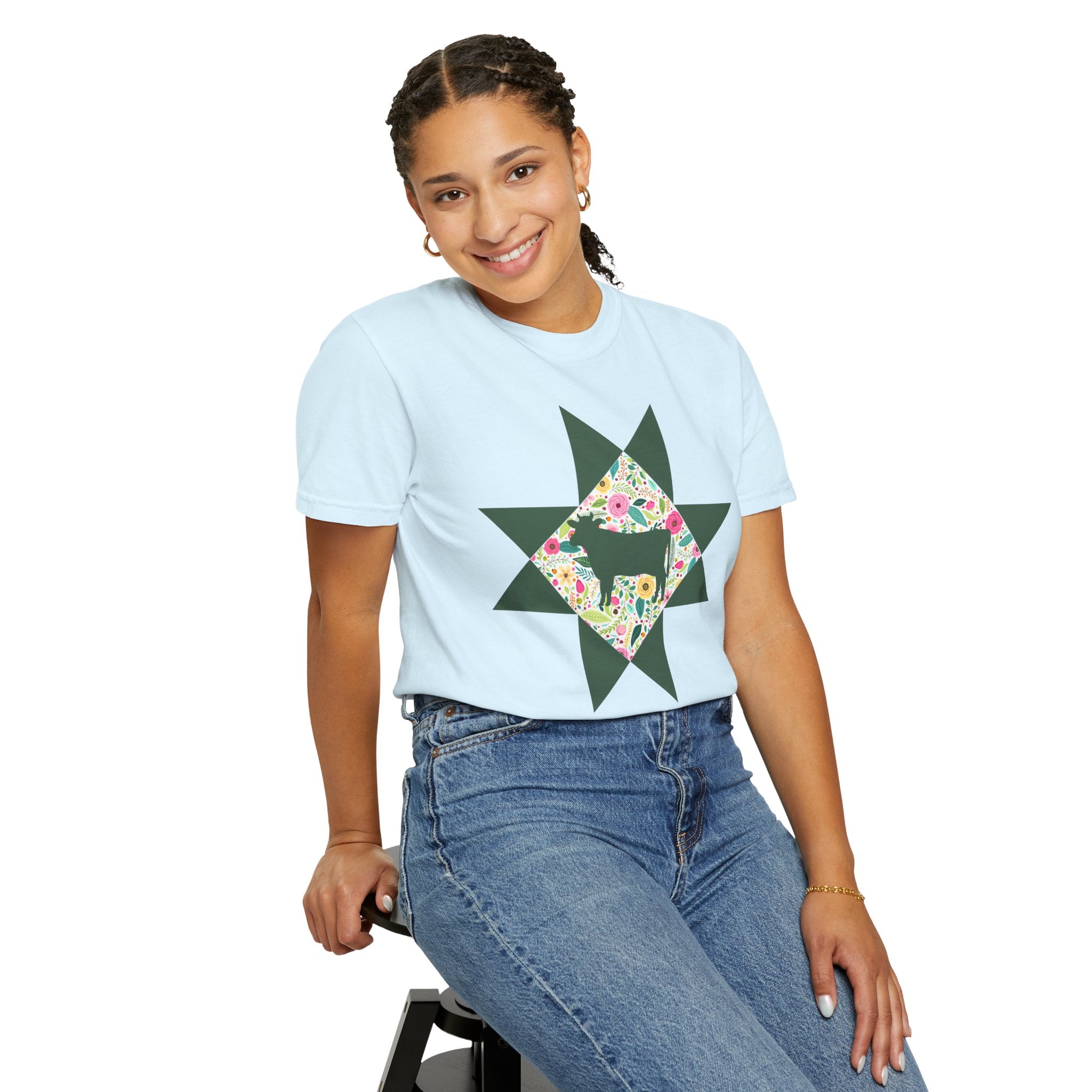 Floral Cow Star T-Shirt