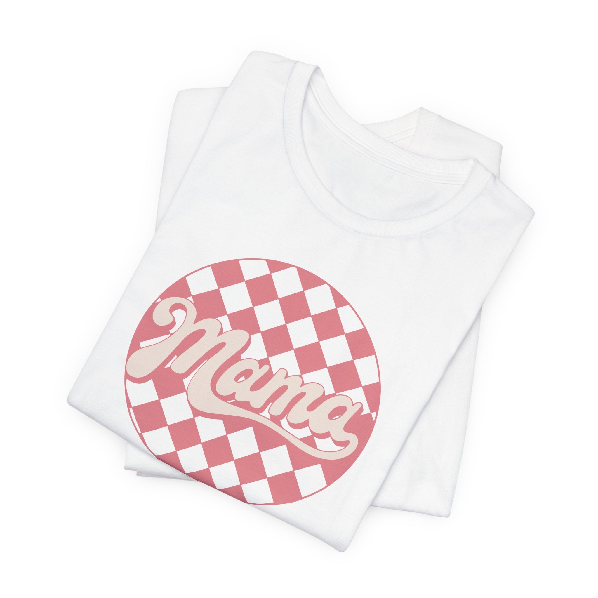 Mama Checkerboard Tee — Pink Retro Graphic T-Shirt