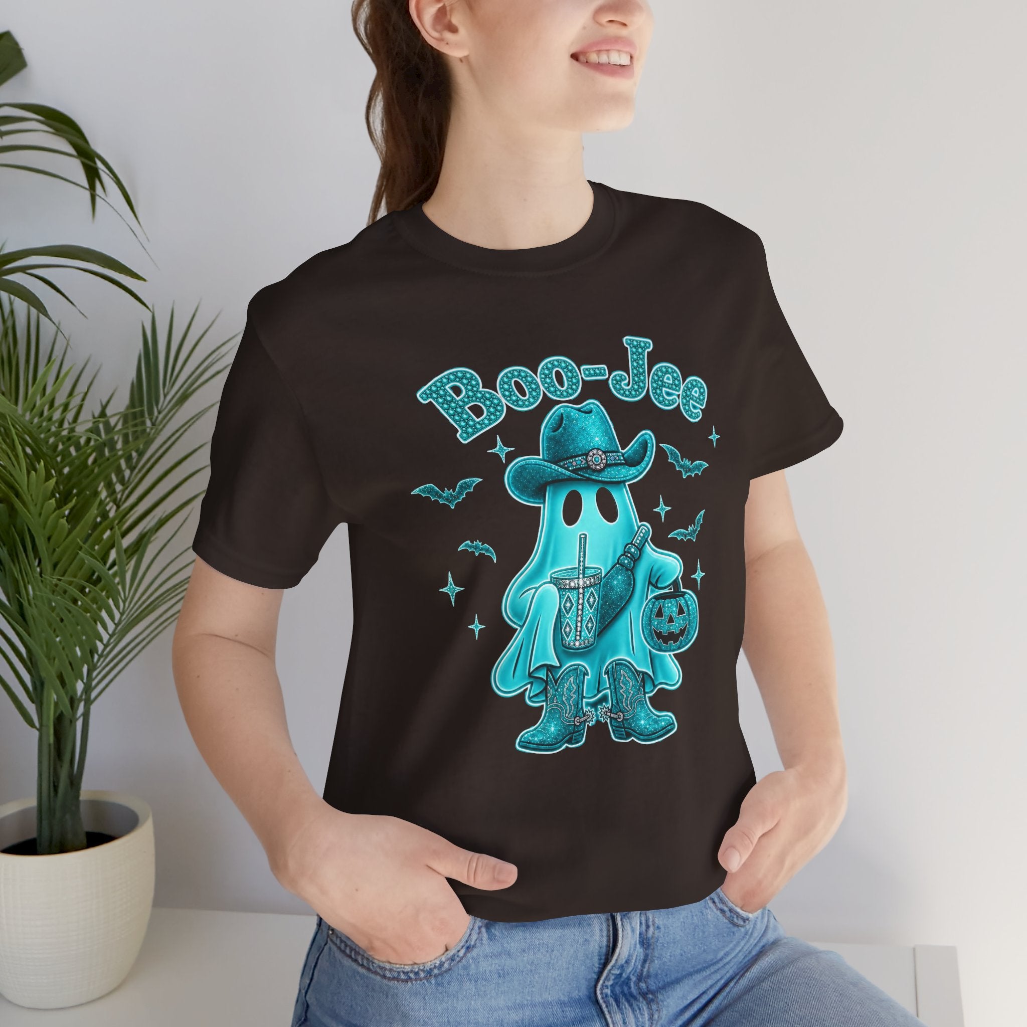 Boo-Jee Turquoise Cowboy Ghost Tee — Cute Halloween Trick-or-Treat T‑Shirt