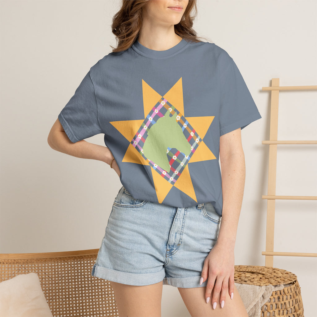 Starburst Quilt Horse Tee — Floral Patchwork Graphic T-Shirt