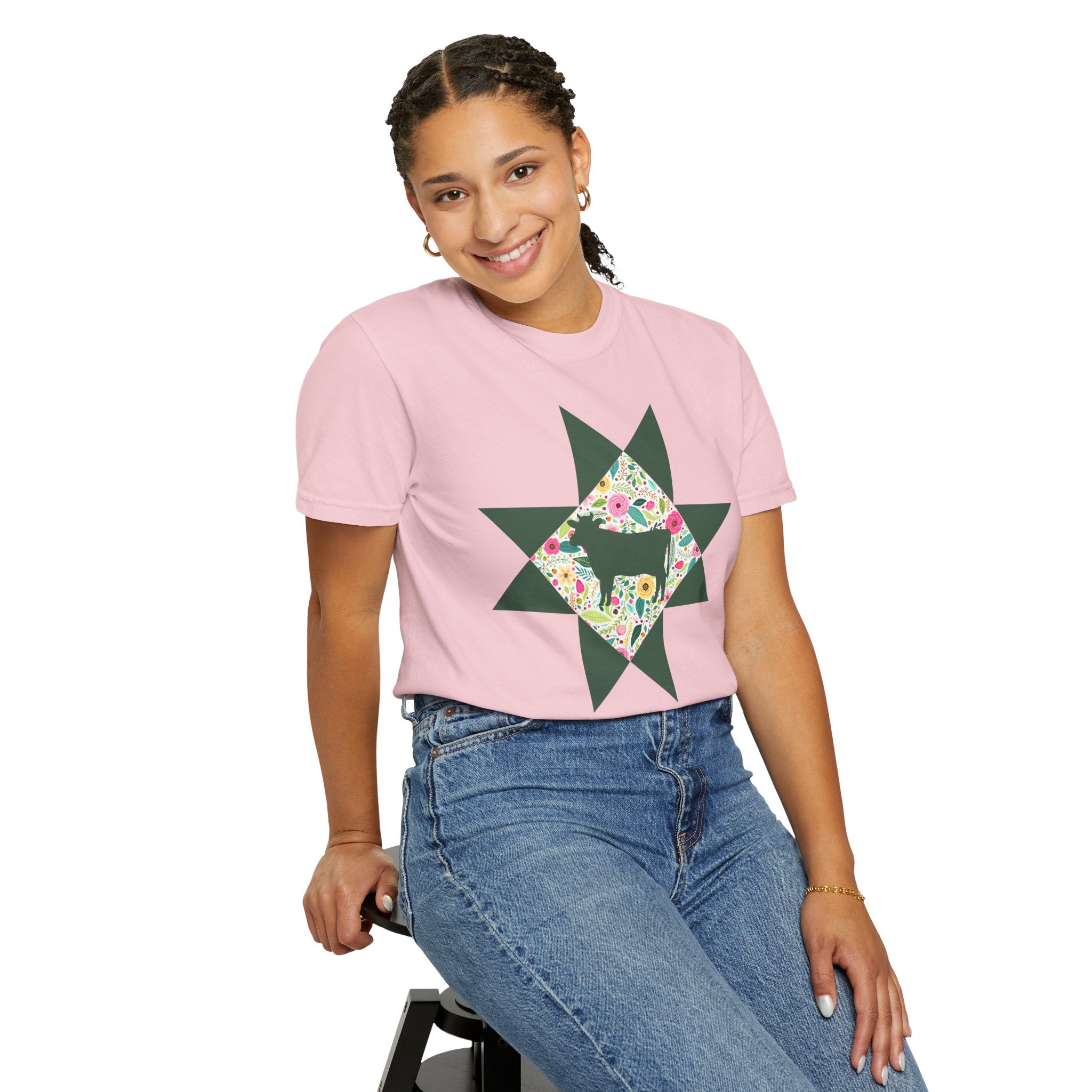 Floral Cow Star T-Shirt
