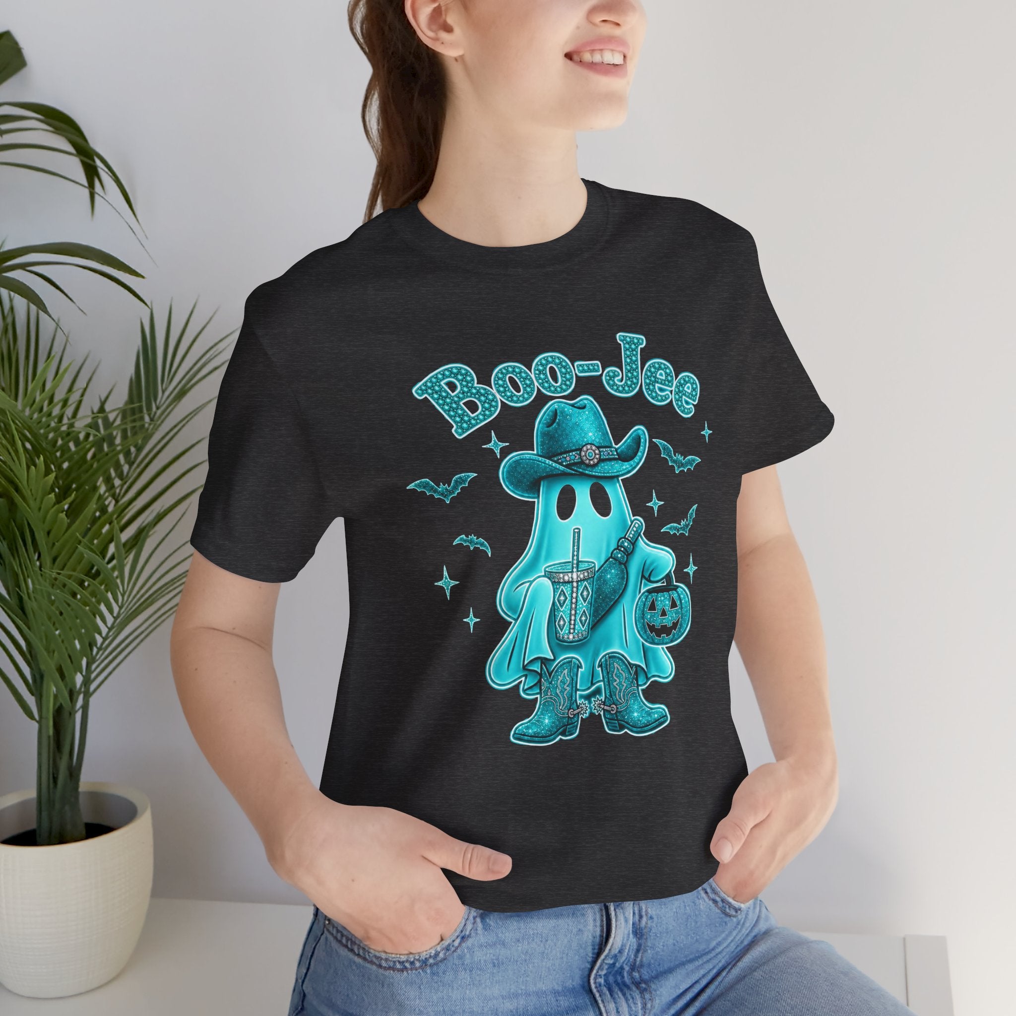 Boo-Jee Turquoise Cowboy Ghost Tee — Cute Halloween Trick-or-Treat T‑Shirt