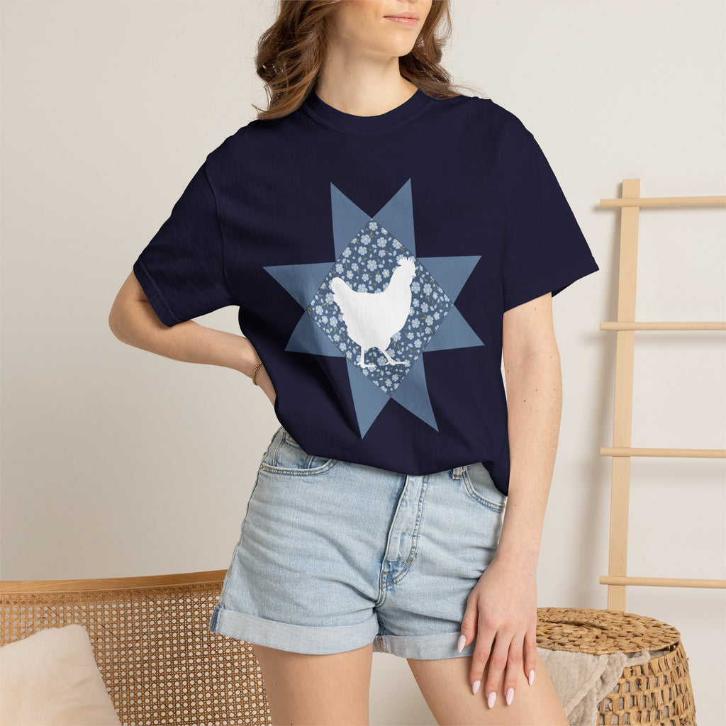 Chicken Quilt Star T‑Shirt — Farmhouse Hen Graphic Tee