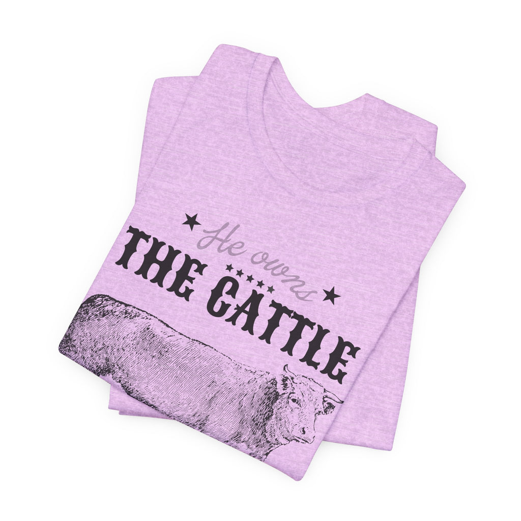 Vintage Cow Graphic Tee — "He Owns The Cattle" Rustic Farm Shirt (Psalm 50:10)