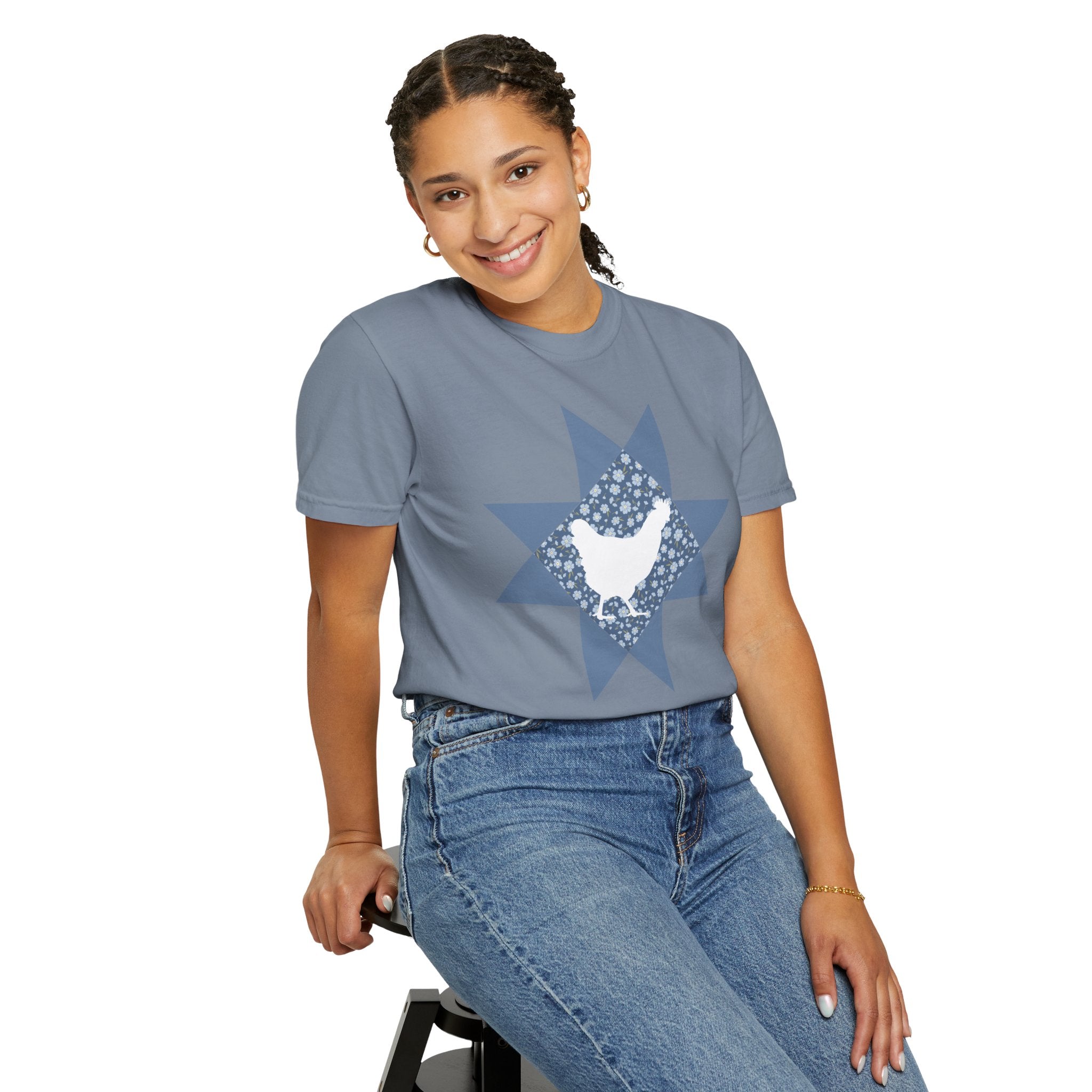 Chicken Quilt Star T‑Shirt — Farmhouse Hen Graphic Tee