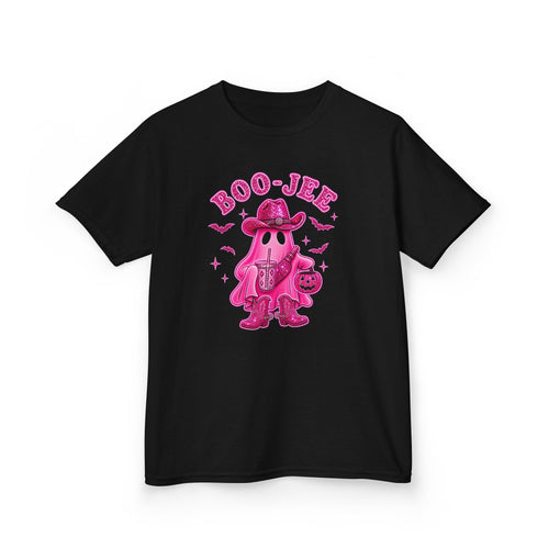 Boo-Jee Hot Pink Cowgirl Kids T-Shirt — Cute Pink Ghost Halloween Tee