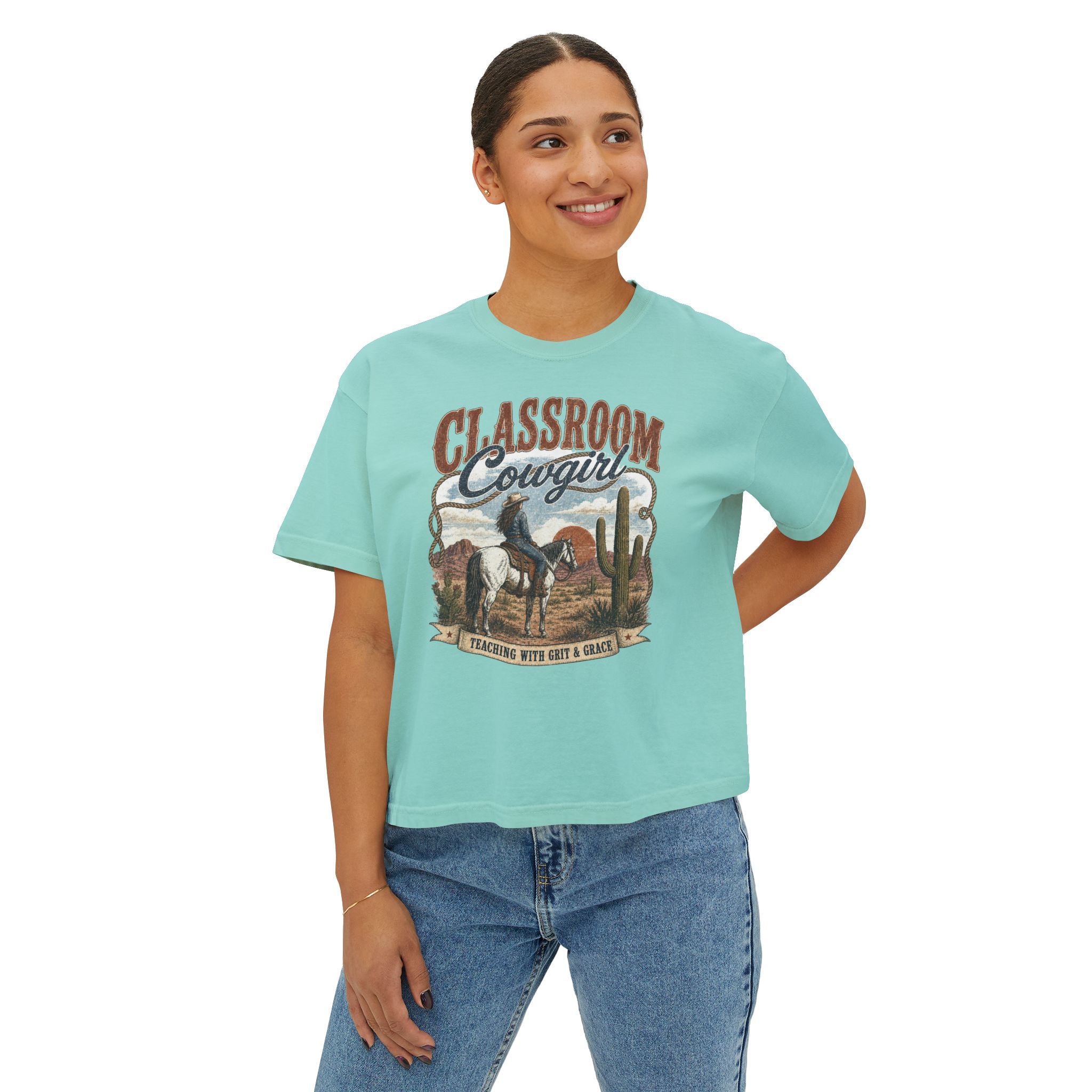 Classroom Cowgirl Tee — 'Teaching With Grit & Grace' Western Teacher Shirt