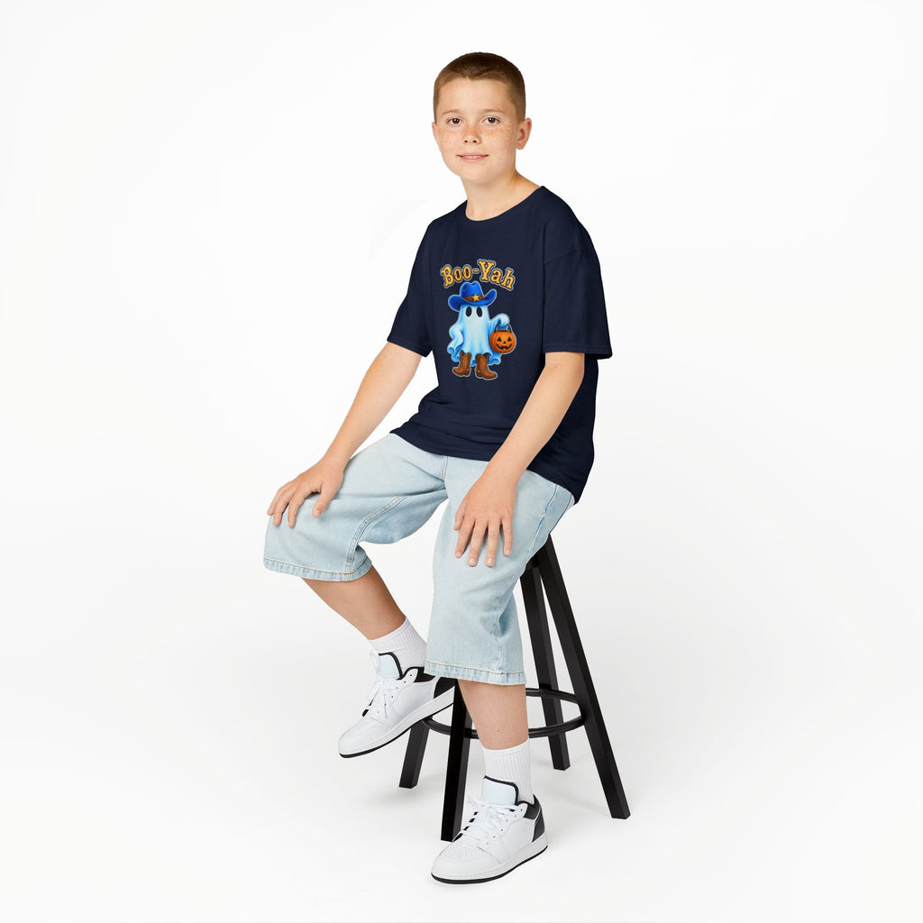 Kids Tee — 'Boo-Yah' Cute Cowboy Ghost Halloween T-Shirt