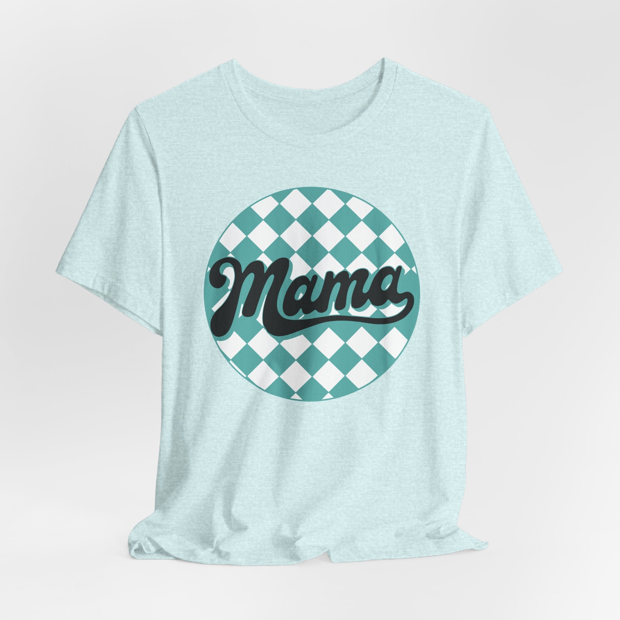 Mama Retro Checkerboard Tee — Vintage Script Mom T-Shirt