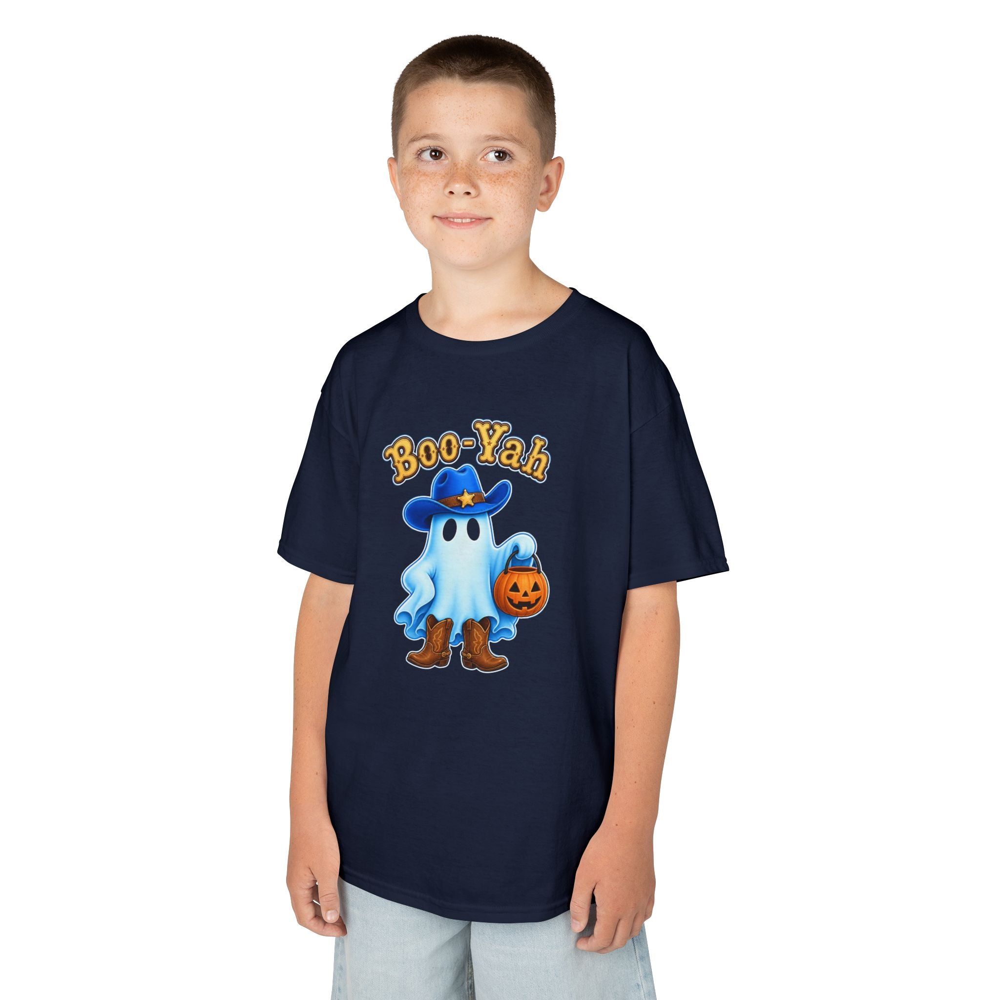 Kids Tee — 'Boo-Yah' Cute Cowboy Ghost Halloween T-Shirt