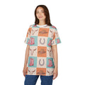 Western Patchwork All-Over Print Tee — Cowgirl Boots, Cowboy Hat & Horseshoe Design
