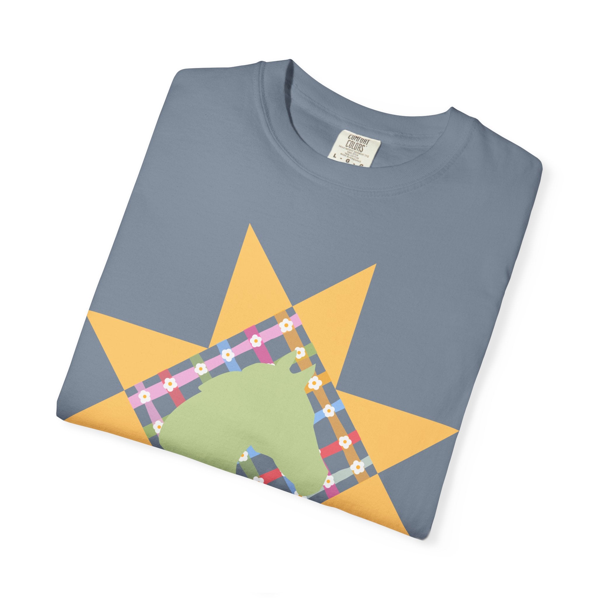 Starburst Quilt Horse Tee — Floral Patchwork Graphic T-Shirt