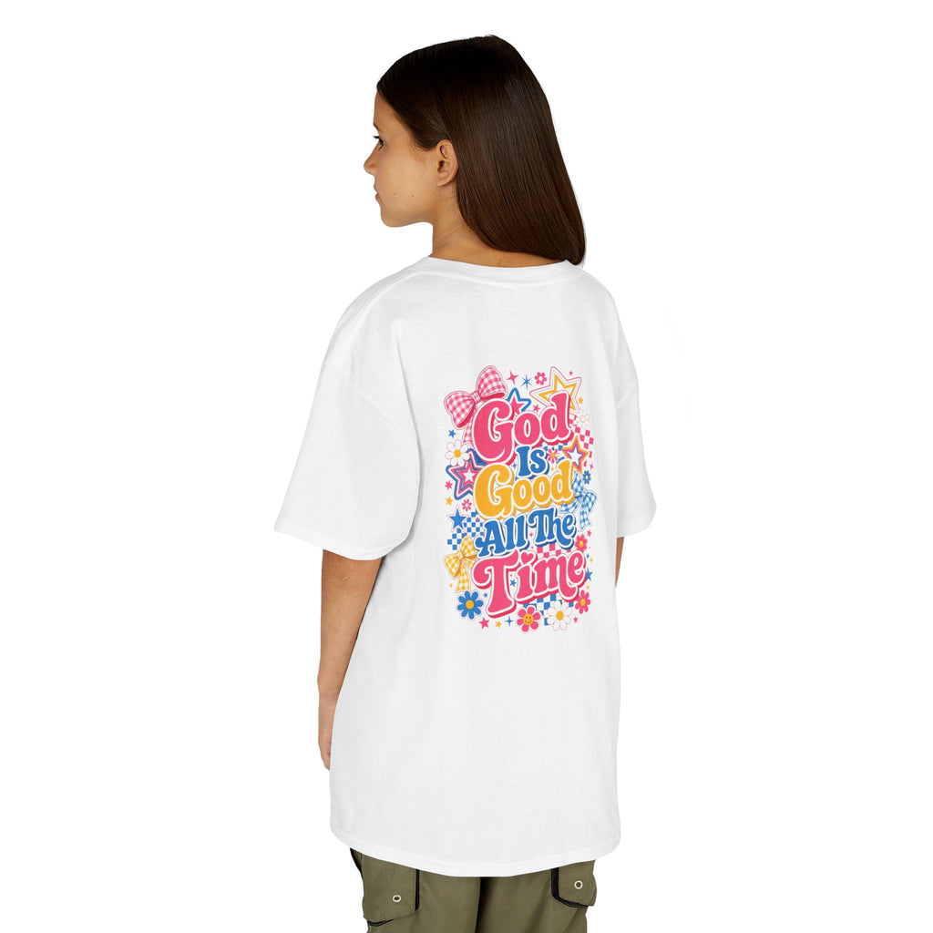 Kids Girl T‑Shirt — "God Is Good All The Time" Colorful Cross Christian Tee